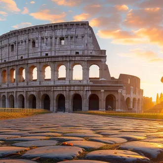 Roman Coloseum, sunset and EURES 30th Anniversary logotype