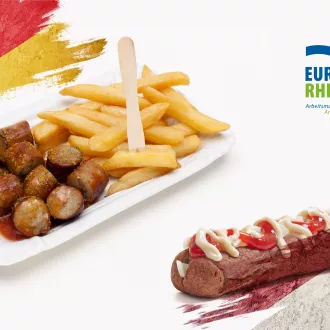 Currywurst and Frikandel served with sauce